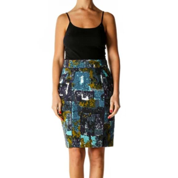 Blue Printed Brunch Pencil Skirt - Picture 1 of 1